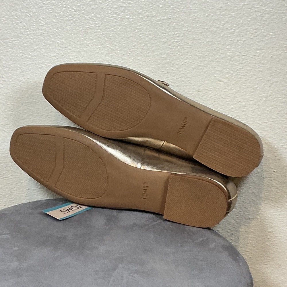 TOMS Bianca Mary Jane Ballet Flats Womens‎ Gold Casual Size 11 Leather Metallic - Picture 13 of 13